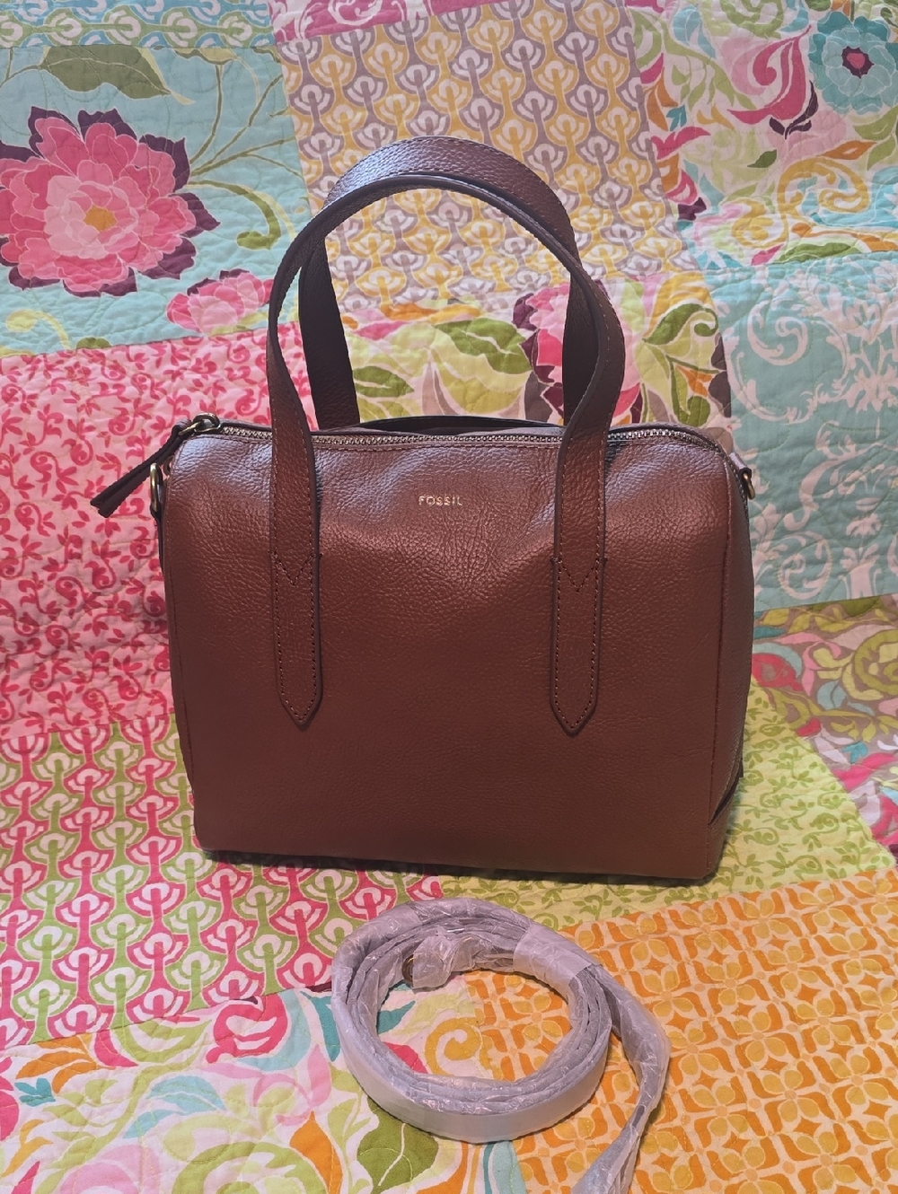 Fossil Chocolate Brown Pebbled Leather Satchel